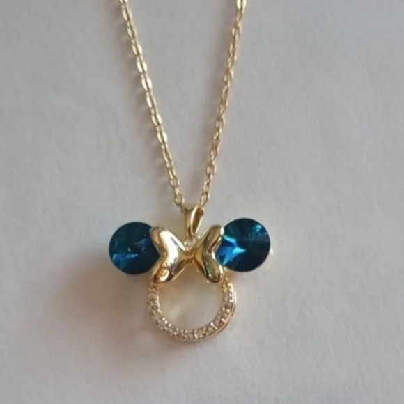 Elegant  Disney Gold and Blue Minnie Mouse Pendant Necklace 💙 - Picture 2 of 4